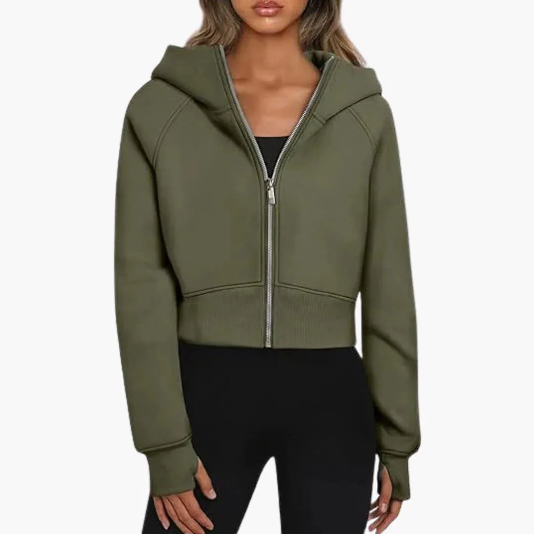Women's Cropped Zip Up Hoodie - Casual Fleece Sweatshirt