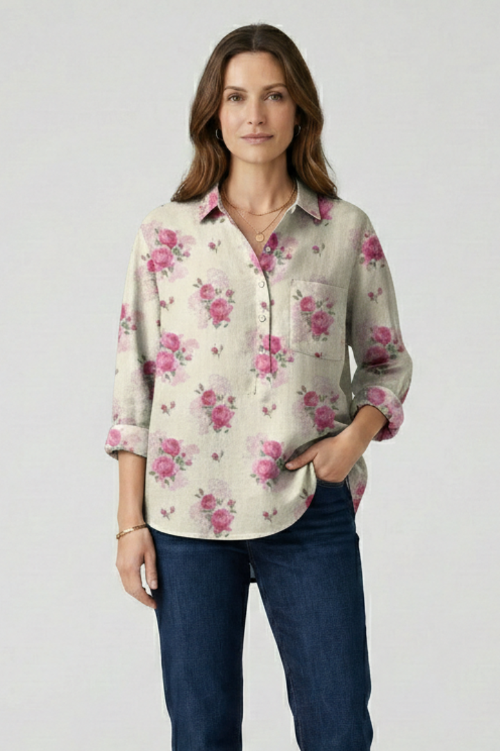 Haisley | Women's Multicolor Floral Blouse with Collared Neckline and Button Closure