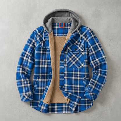 Men's Plaid Sherpa Shirt Jacket - Hooded Casual Outerwear