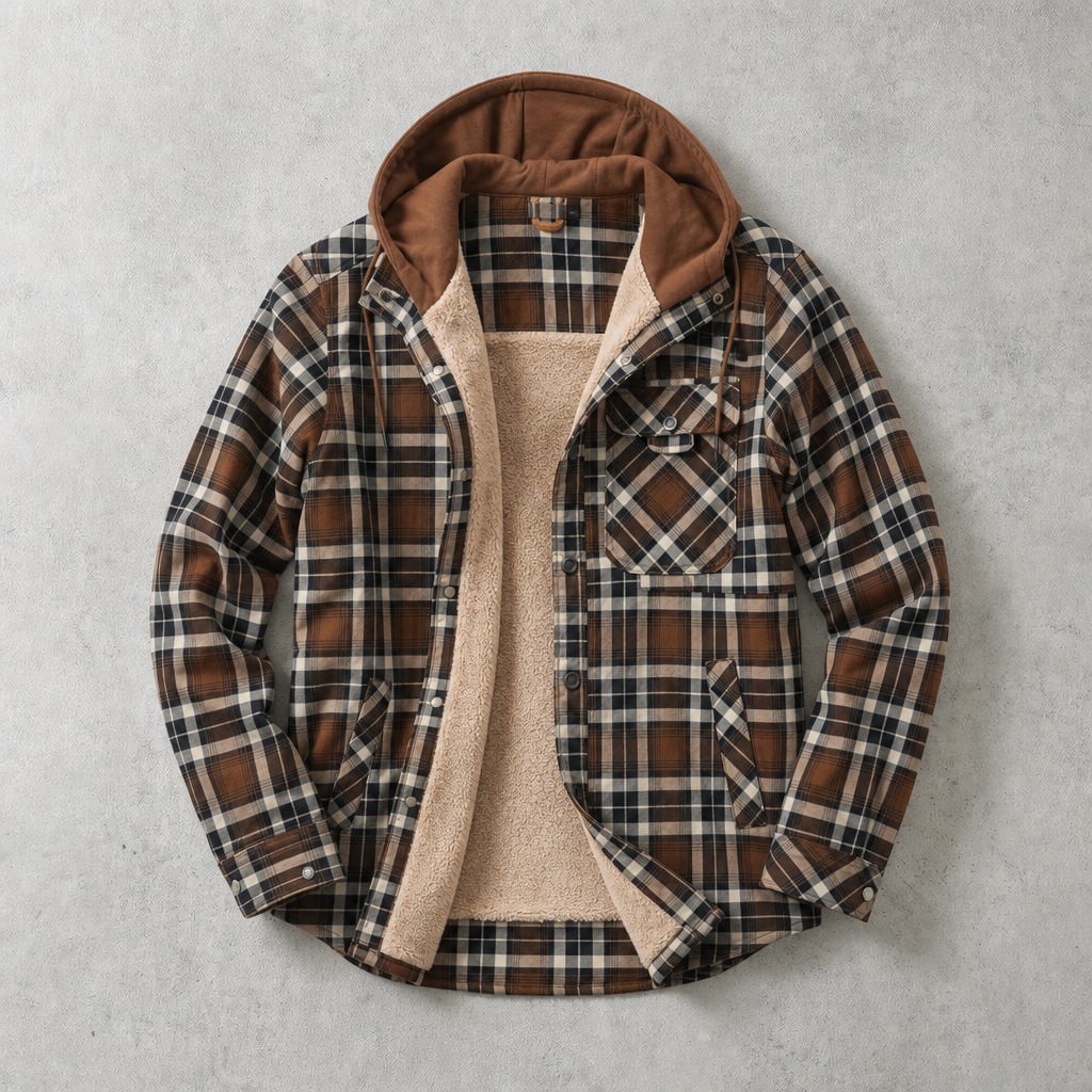 Men's Plaid Sherpa Shirt Jacket - Hooded Casual Outerwear