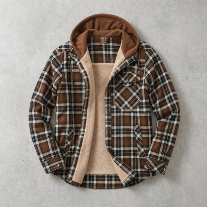 Men's Plaid Sherpa Shirt Jacket - Hooded Casual Outerwear