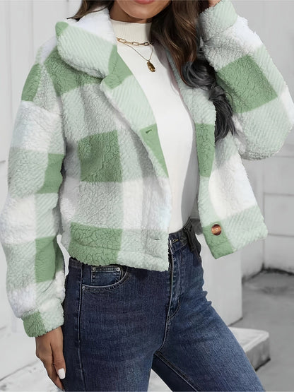 Women's Cropped Plaid Jacket – Cozy Check Print