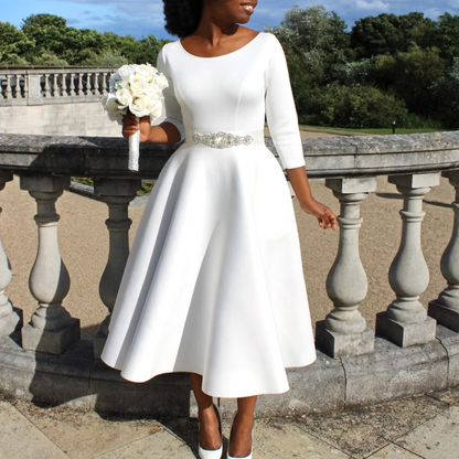 Jazelle | Classic A-Line Midi Wedding Guest Dress Elegant for Formal Events