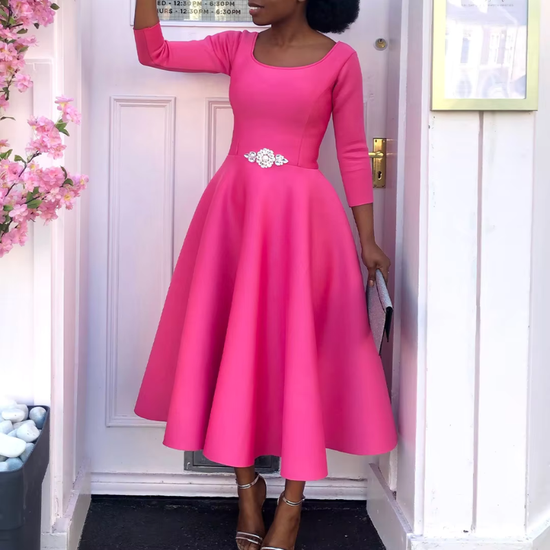 Jazelle | Classic A-Line Midi Wedding Guest Dress Elegant for Formal Events
