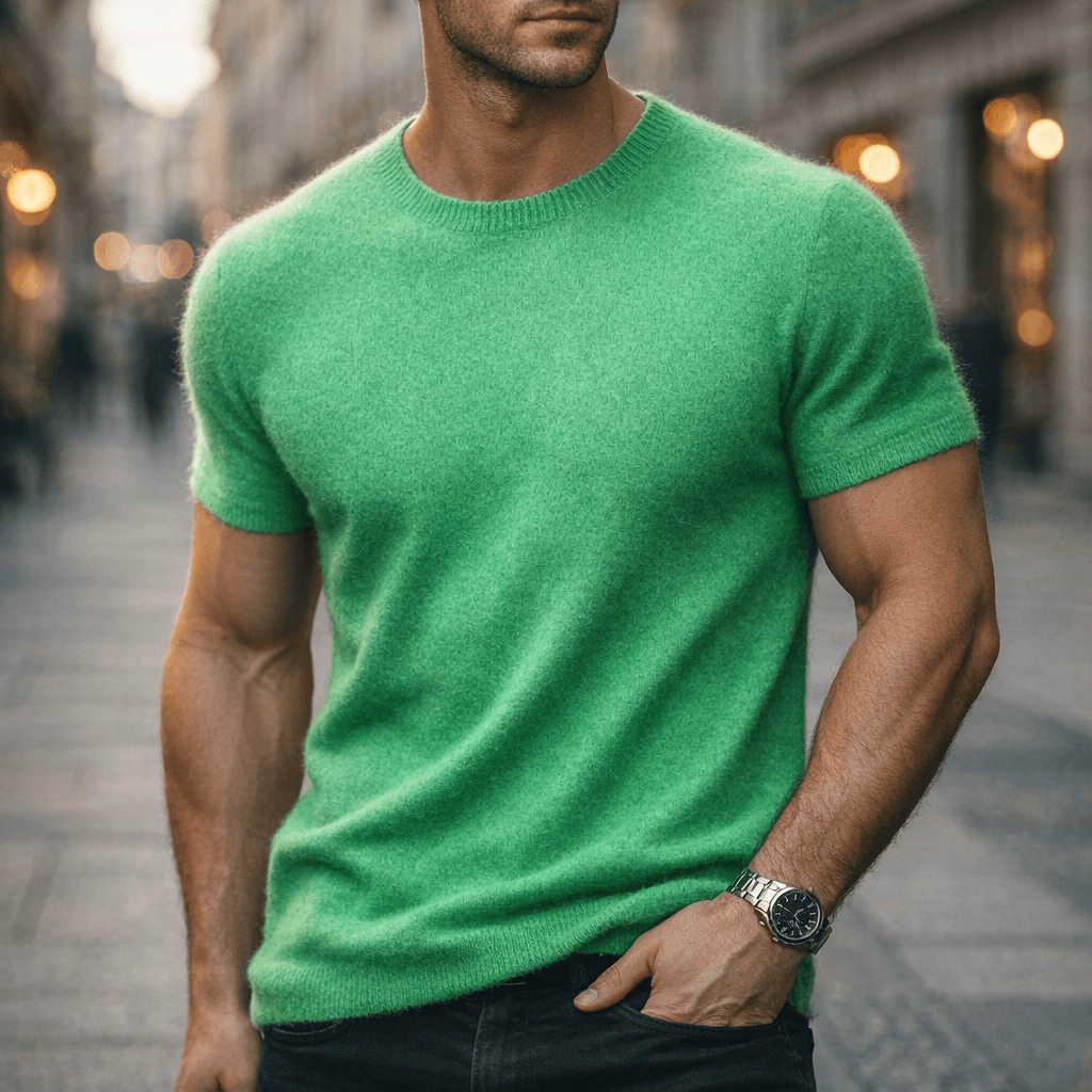 Men's Cashmere T-Shirt - Crew Neck Short Sleeve Tee