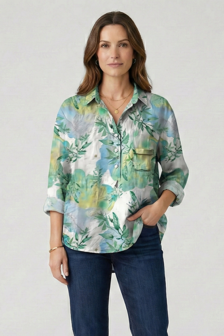Haisley | Women's Multicolor Floral Blouse with Collared Neckline and Button Closure