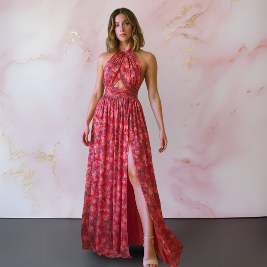 Maebelle | Summer Floral Slit Dress with Elegant Chic Style