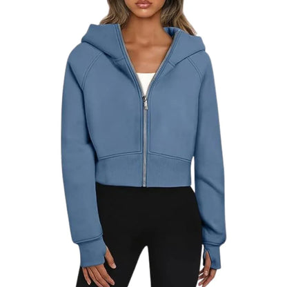 Women's Cropped Zip Up Hoodie - Casual Fleece Sweatshirt