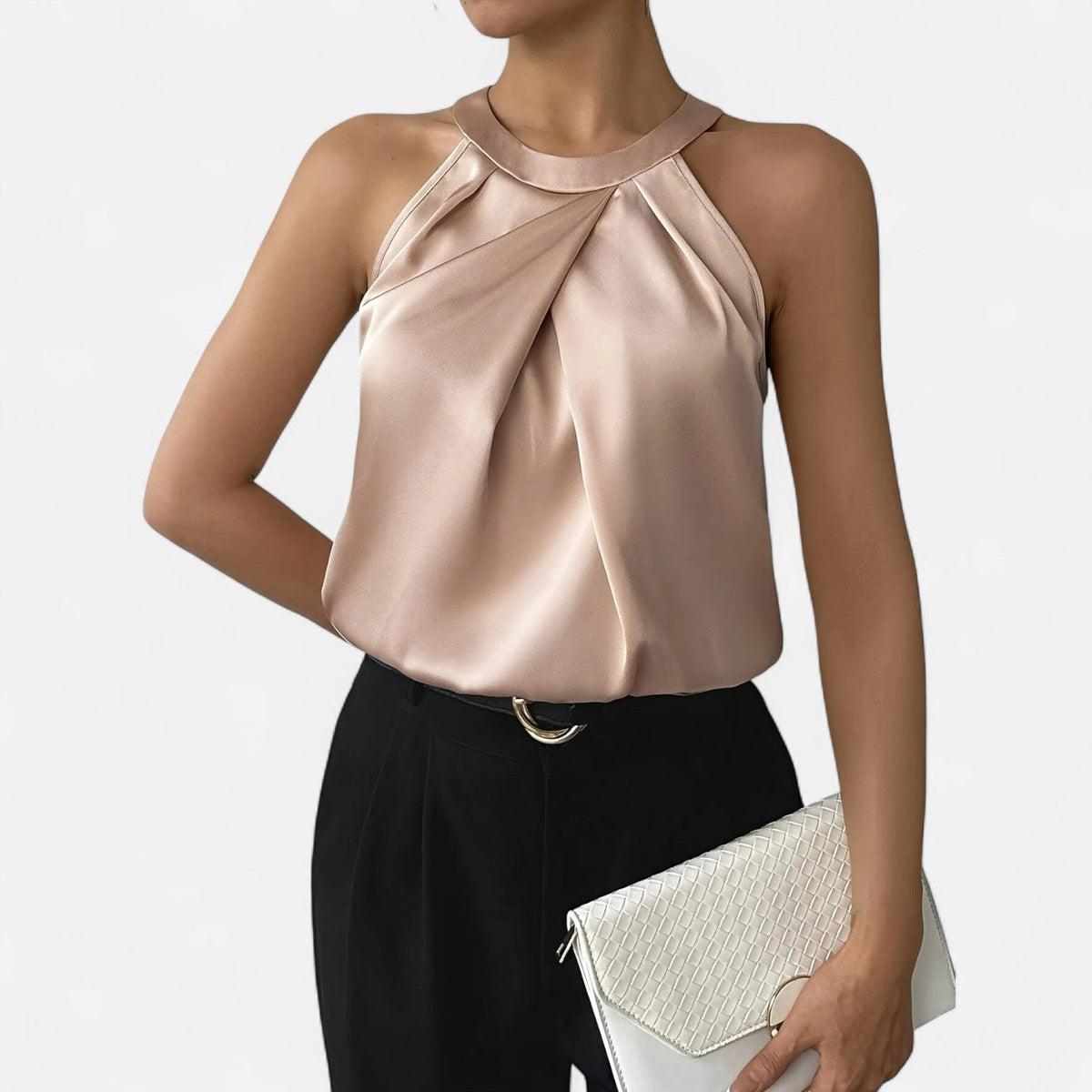Bellatrix | Trendy Draped Halter Top with Pleated Design