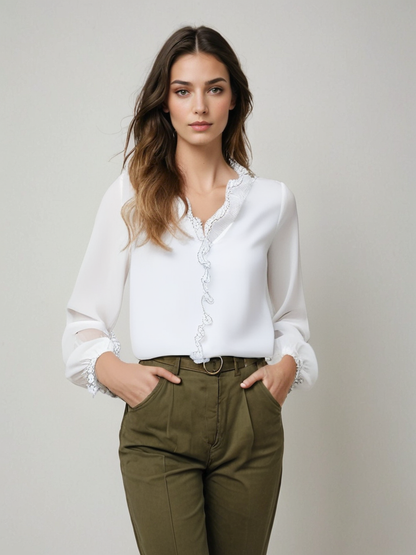 Lorelai | Women's Office Blouse with Long Sleeve and Elegant Ruffle Detail