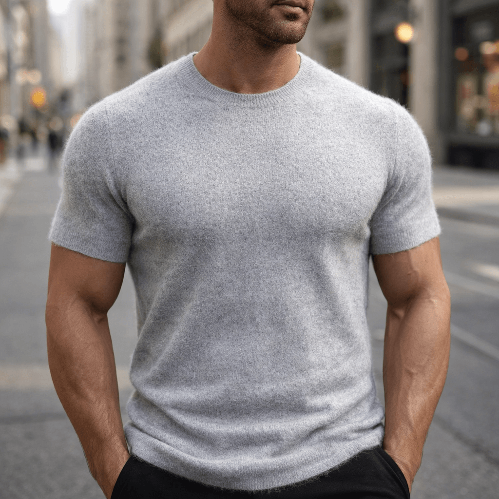 Men's Cashmere T-Shirt - Crew Neck Short Sleeve Tee
