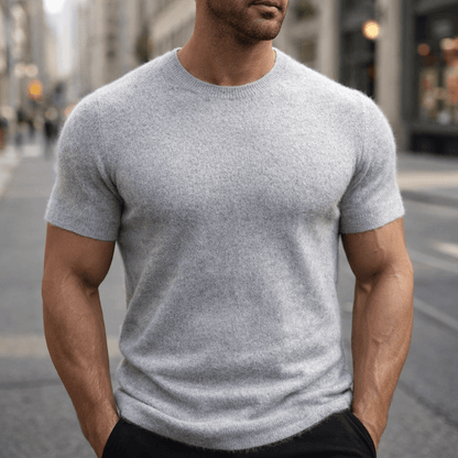 Men's Cashmere T-Shirt - Crew Neck Short Sleeve Tee