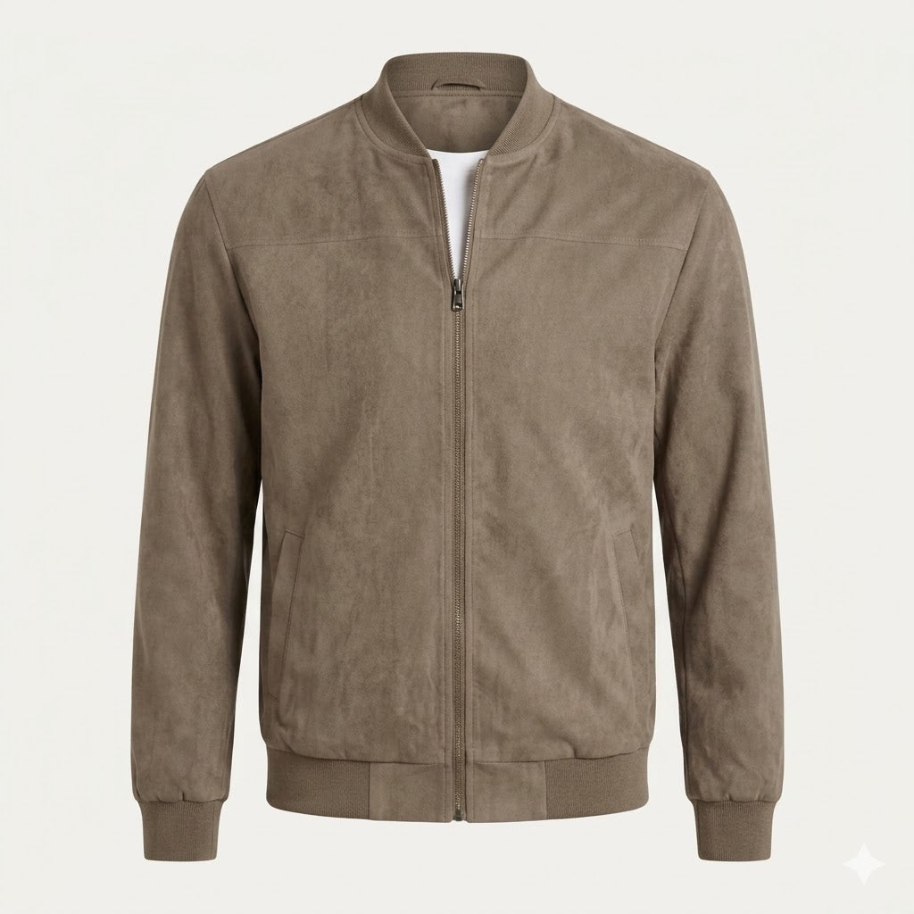 Men's Suede Bomber Jacket Casual Fall Jacket
