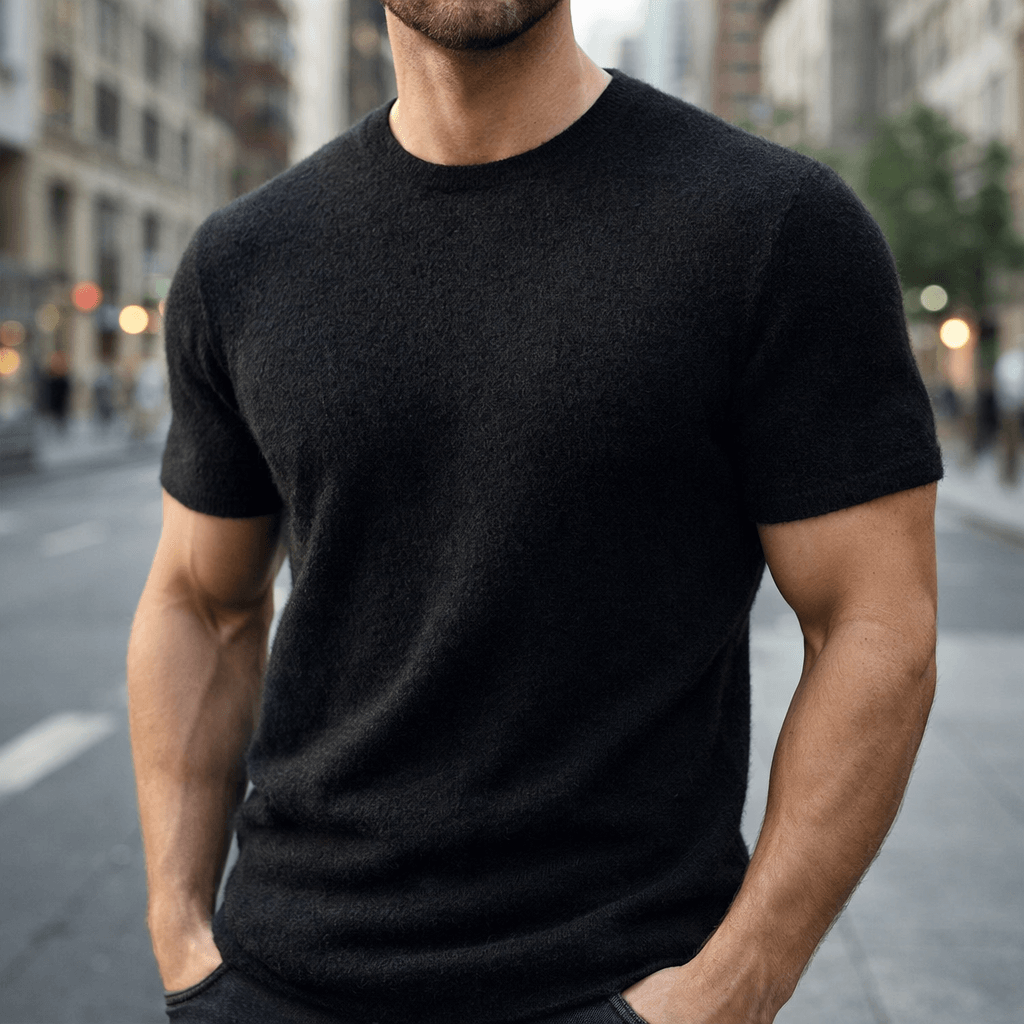 Men's Cashmere T-Shirt - Crew Neck Short Sleeve Tee