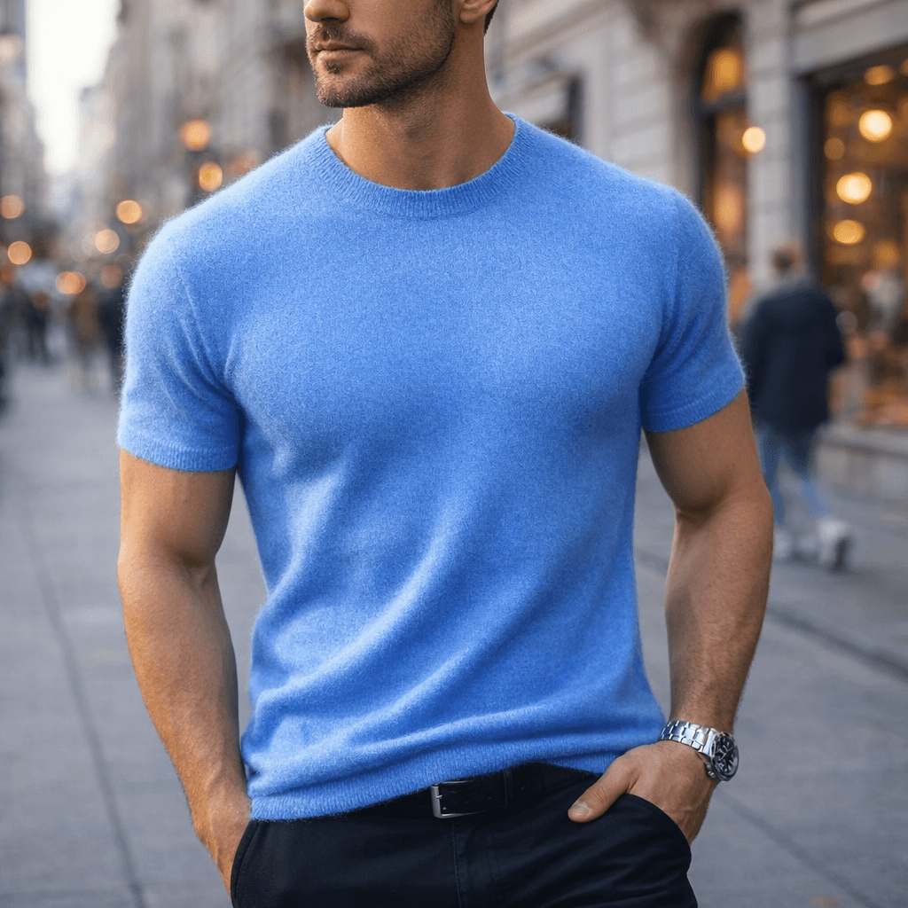 Men's Cashmere T-Shirt - Crew Neck Short Sleeve Tee