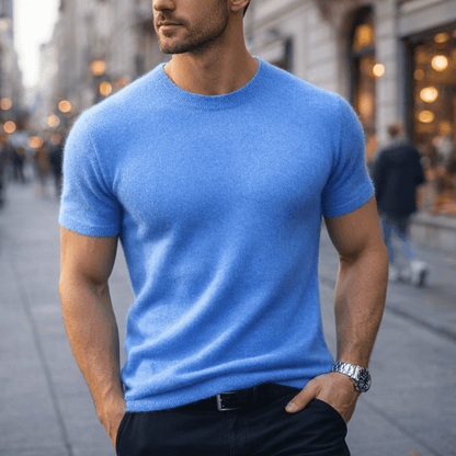 Men's Cashmere T-Shirt - Crew Neck Short Sleeve Tee