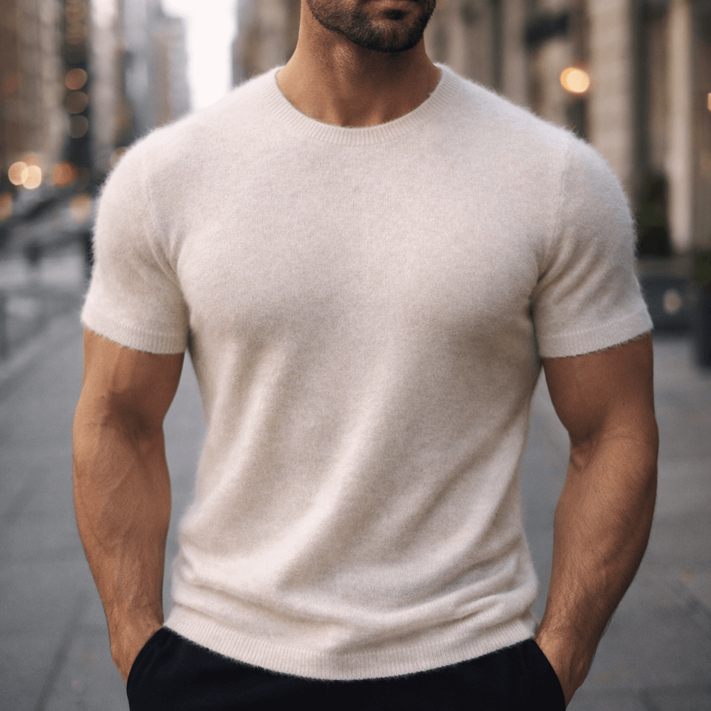 Men's Cashmere T-Shirt - Crew Neck Short Sleeve Tee