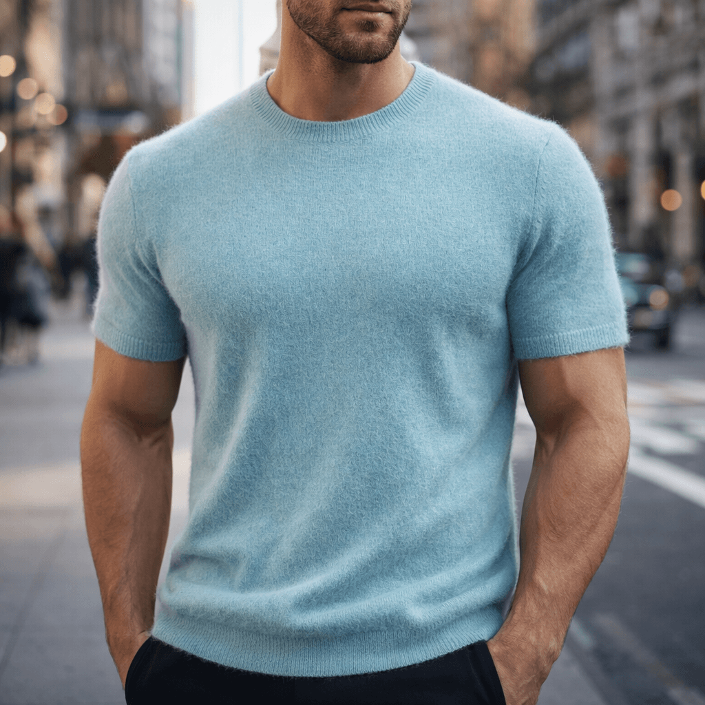 Men's Cashmere T-Shirt - Crew Neck Short Sleeve Tee