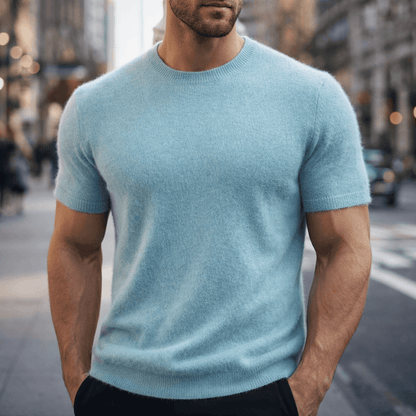 Men's Cashmere T-Shirt - Crew Neck Short Sleeve Tee