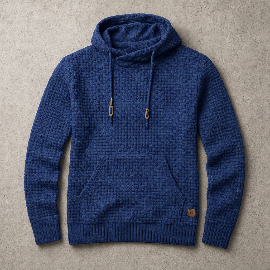 Men's Waffle Knit Hoodie - Cowl Neck Pullover Sweatshirt