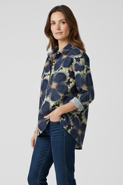Haisley | Women's Multicolor Floral Blouse with Collared Neckline and Button Closure
