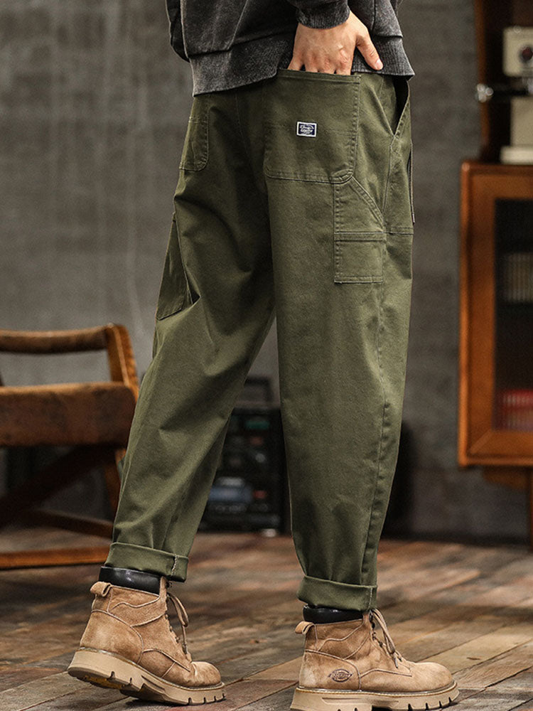 Men's Utility Cargo Pants - Straight Fit Multi Pocket Trousers
