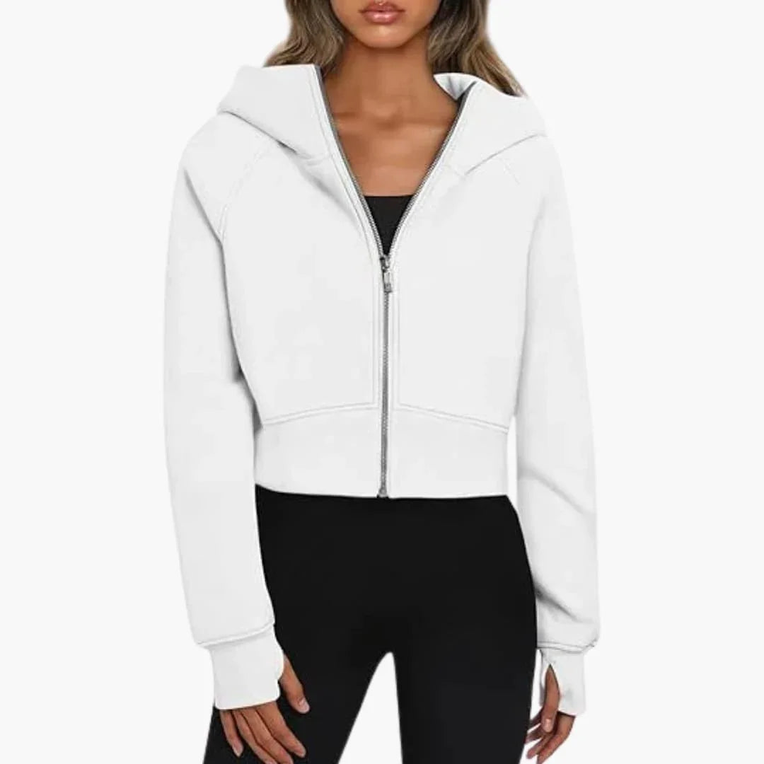 Women's Cropped Zip Up Hoodie - Casual Fleece Sweatshirt