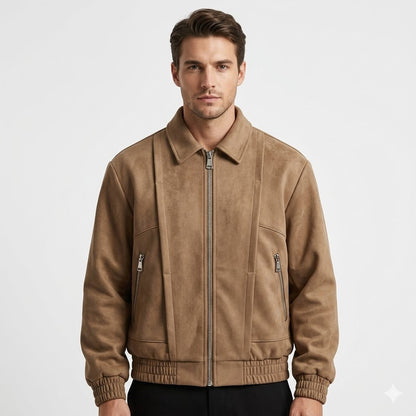 Men's Suede Bomber Jacket Oversized Casual Fall Jacket
