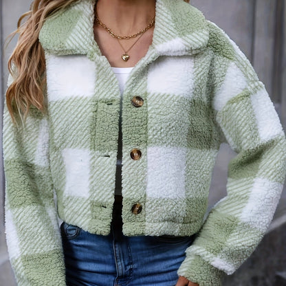 Women's Cropped Plaid Jacket – Cozy Check Print