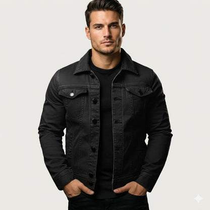 Men's Black Denim Jacket Casual Jean Jacket
