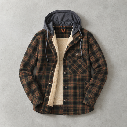 Men's Plaid Sherpa Shirt Jacket - Hooded Casual Outerwear