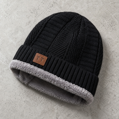 Men's Ribbed Beanie - Warm Fleece Cuff Winter Hat