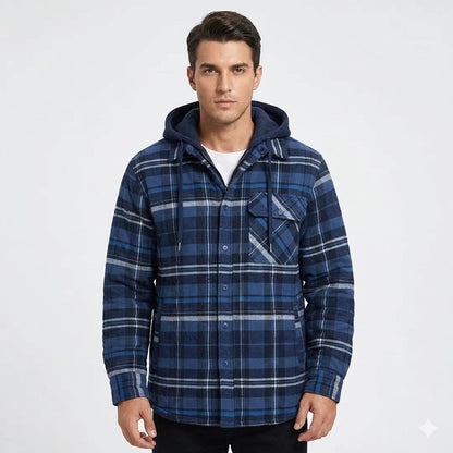 Men's Quilted Flannel Jacket Hooded Casual Jacket