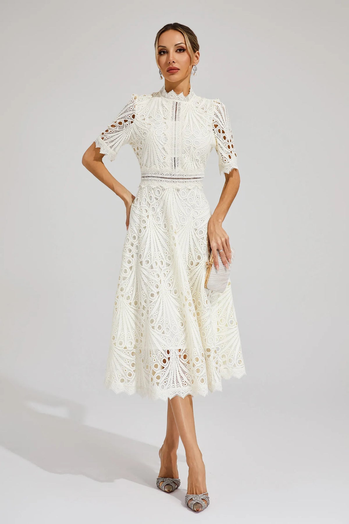 Monica | Sophisticated Lace Wedding Guest Dress Women Elegant Style