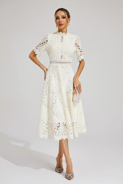 Monica | Sophisticated Lace Wedding Guest Dress Women Elegant Style