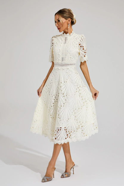 Monica | Sophisticated Lace Wedding Guest Dress Women Elegant Style