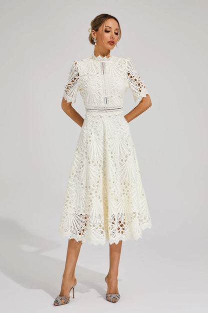 Monica | Sophisticated Lace Wedding Guest Dress Women Elegant Style