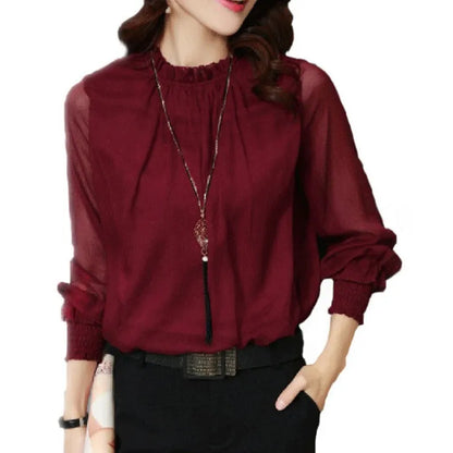 Lorelai | Women's Office Blouse with Long Sleeve and Elegant Ruffle Detail
