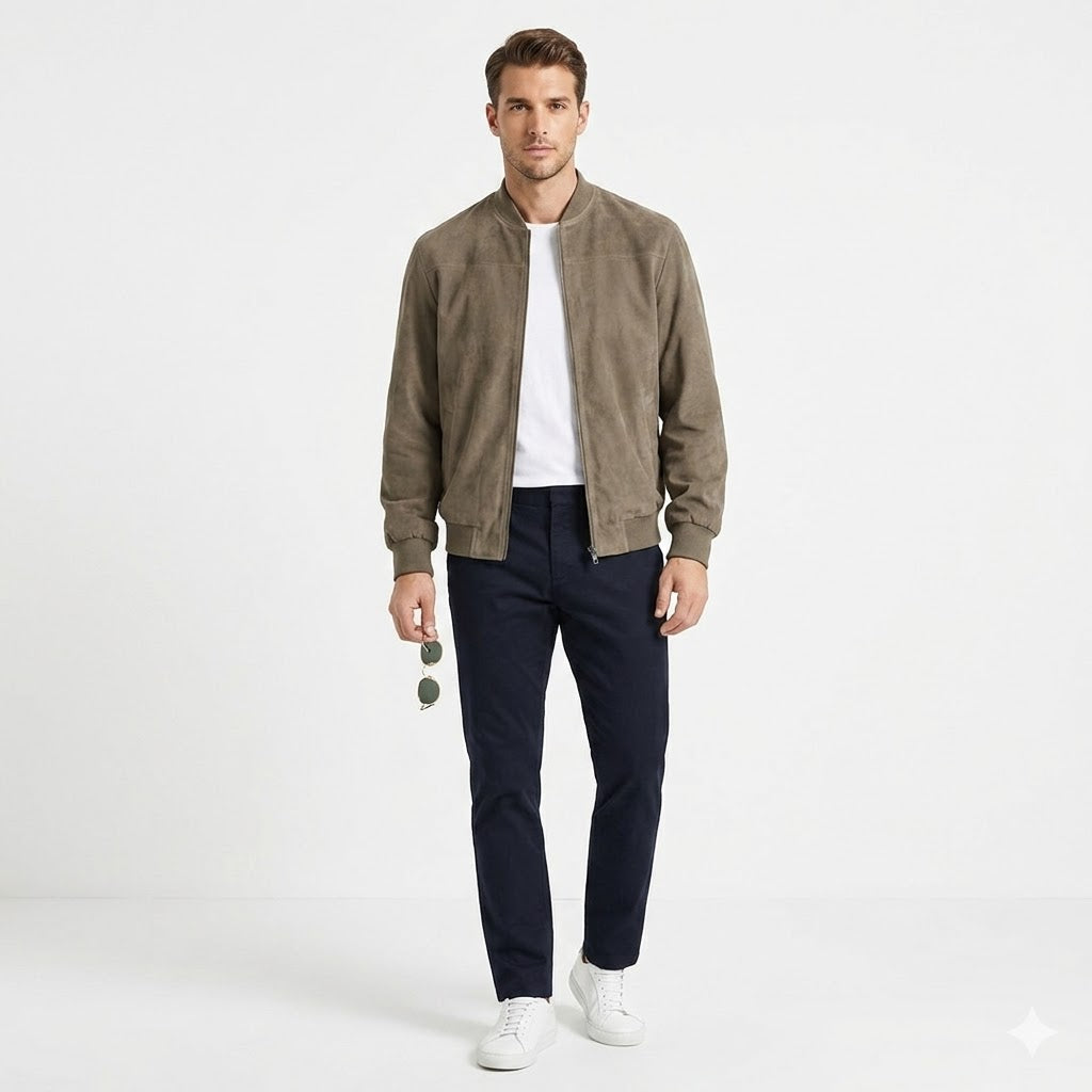 Men's Suede Bomber Jacket Casual Fall Jacket