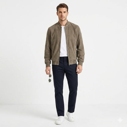 Men's Suede Bomber Jacket Casual Fall Jacket