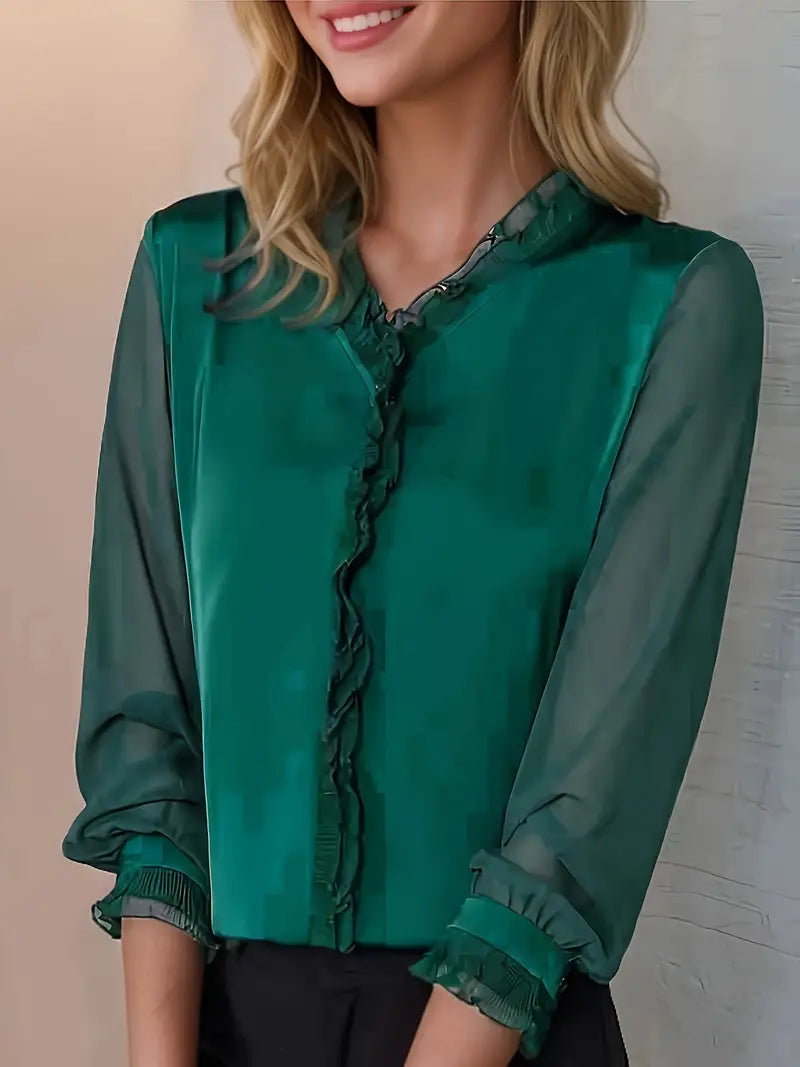 Lorelai | Women's Office Blouse with Long Sleeve and Elegant Ruffle Detail