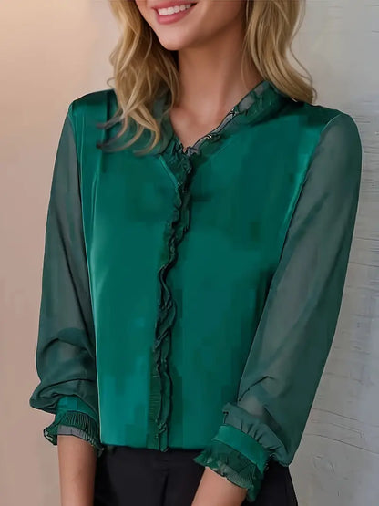 Lorelai | Women's Office Blouse with Long Sleeve and Elegant Ruffle Detail