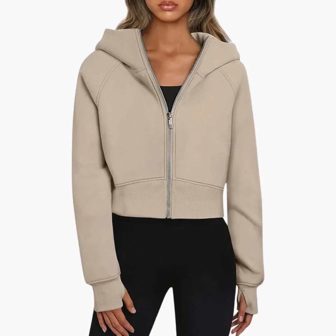 Women's Cropped Zip Up Hoodie - Casual Fleece Sweatshirt
