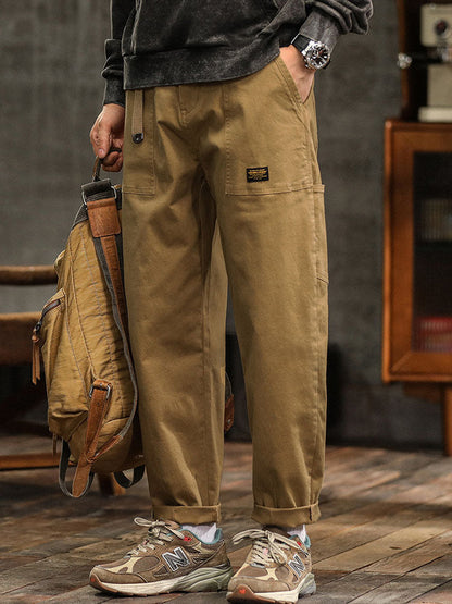 Men's Utility Cargo Pants - Straight Fit Multi Pocket Trousers