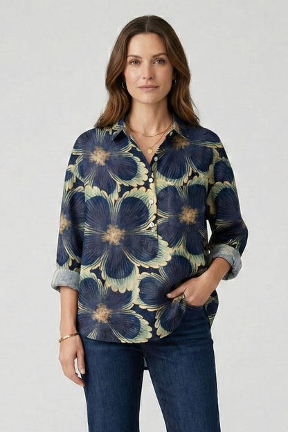 Haisley | Women's Multicolor Floral Blouse with Collared Neckline and Button Closure
