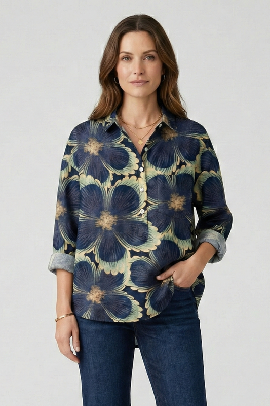 Haisley | Women's Multicolor Floral Blouse with Collared Neckline and Button Closure