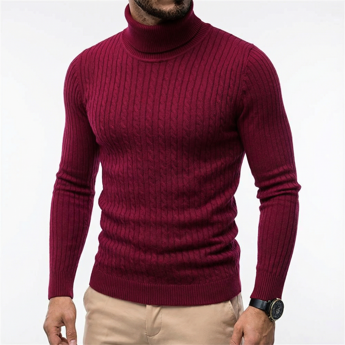 Men's Turtleneck Sweater - Warm Knit Fall Pullover
