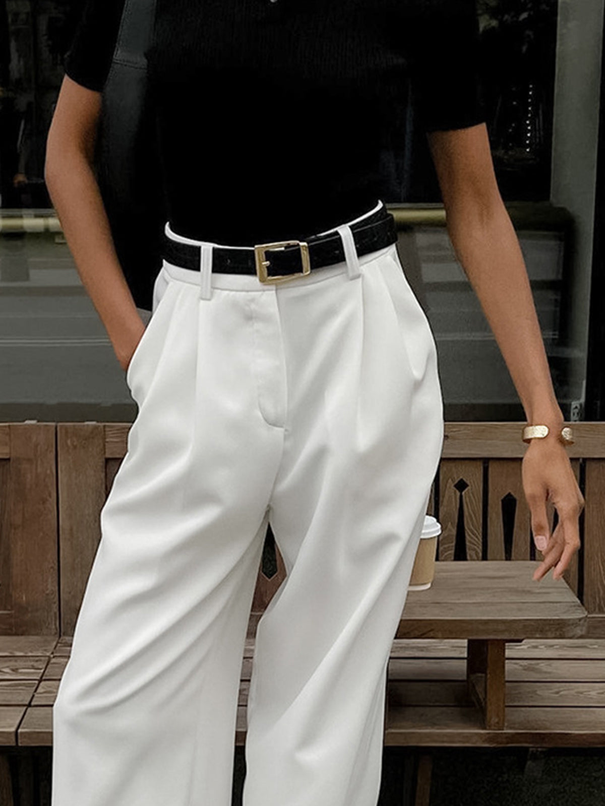 Grelisee | Women's Wide Leg High Waist Pants with Belted Waist Style