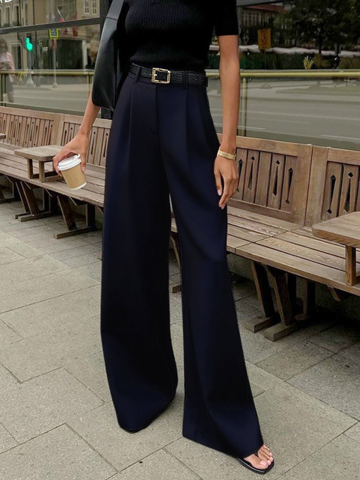 Grelisee | Women's Wide Leg High Waist Pants with Belted Waist Style