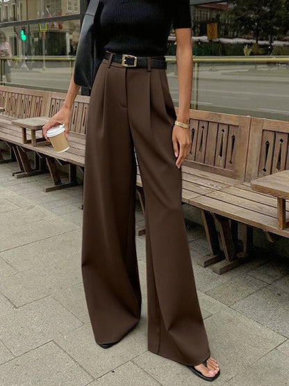 Grelisee | Women's Wide Leg High Waist Pants with Belted Waist Style